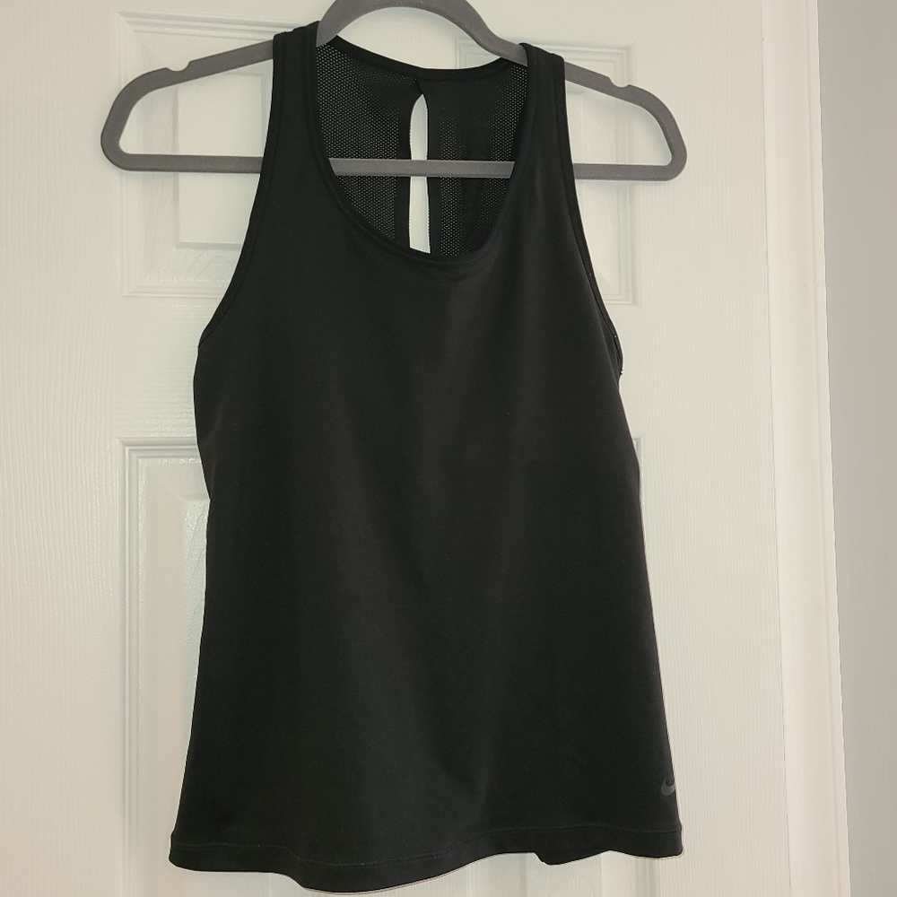 Nike DriFit tank black with black swoosh Sz M